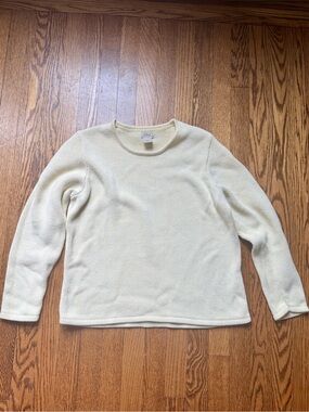 L.L. Bean Vintage Fisherman Cotton Shaker Knit Sweater Pastel Baby Yellow Large